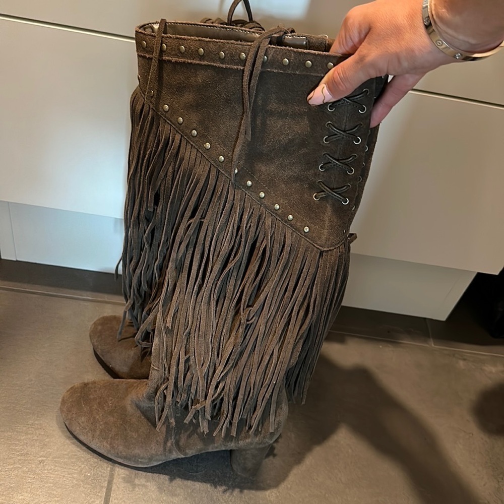 INC High Heeled Faux Suede Studded Boots